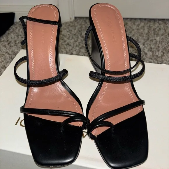 Amina Muaddi Black Stiletto Heels with Ankle Straps - Picture 4 of 8